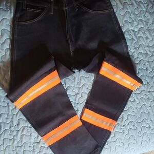 Men's Black Jeans with Orange Reflective Stripes